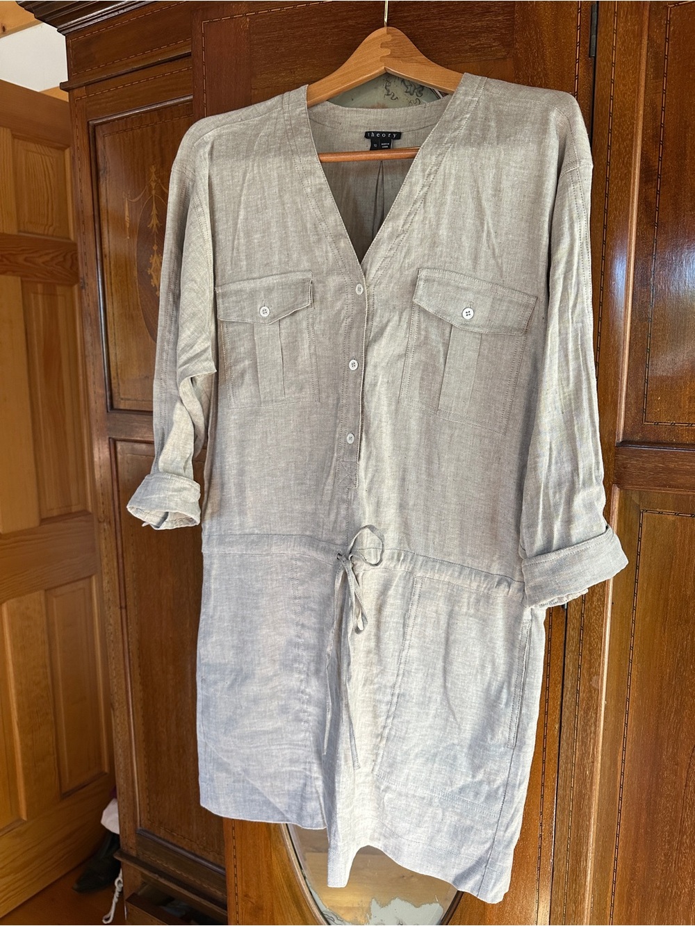 Beige Theory Linen Button Down 3/4 Sleeve Dress w/ pockets